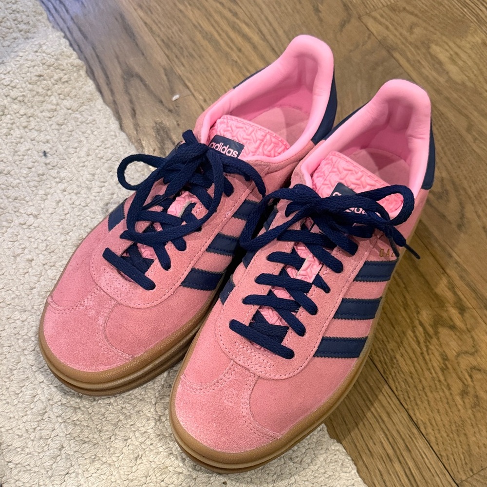 Adidas Pink and Navy Gazelle Platform Sneakers